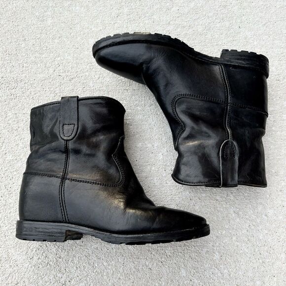Isabel Marant Women’s Sz 36 Black Leather Black Biker Ankle Boot Vibram Bottom - Picture 1 of 13